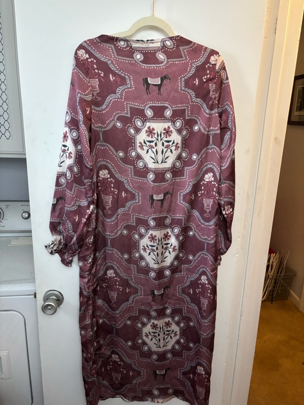 Ronner Designs Equestrian Belted Maxi Dress Horse Veranda Print Dress Size S - Picture 3 of 6